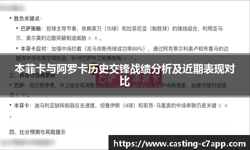 本菲卡与阿罗卡历史交锋战绩分析及近期表现对比